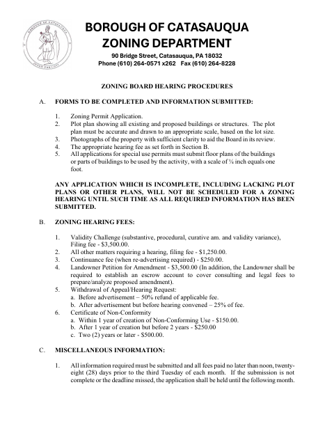 First page of the Zoning Hearing Board Application