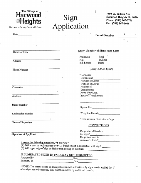 First page of the Sign Permit Application