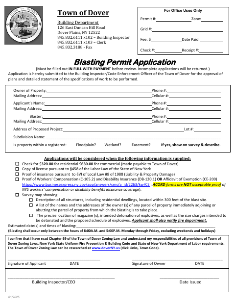 First page of the Blasting Permit Application