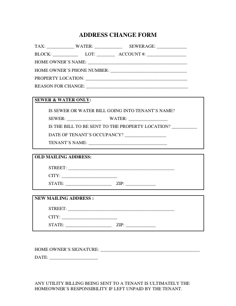 First page of the Address Change Form