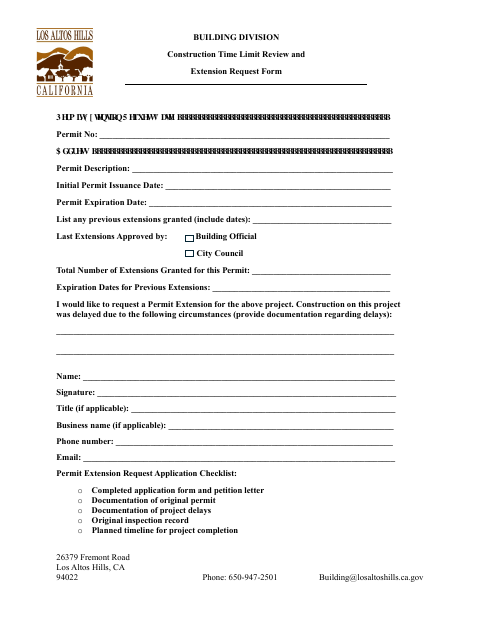 First page of the Construction Time Limit Review and Extension Request Form