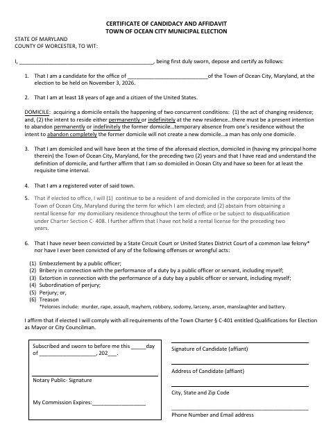 First page of the Certificate of Candidacy and Affidavit