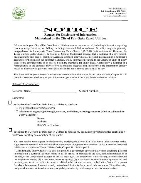 First page of the Request for Disclosure of Information