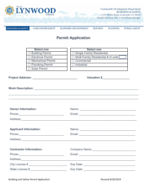 First page of the Building and Safety Permit Application