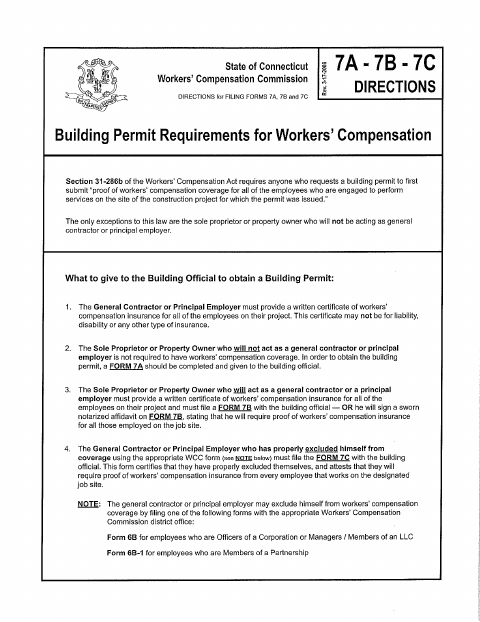 First page of the Workers’ Compensation Building Permit Requirements