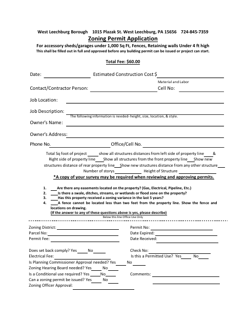 First page of the Zoning Permit Application