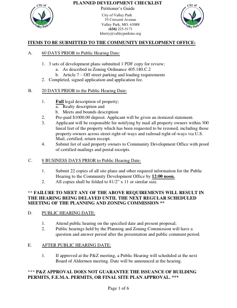First page of the Planned Development Zoning Checklist and Application