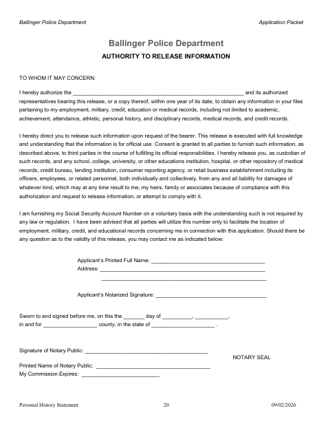 First page of the Police Personal History Information Release