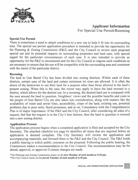 First page of the Special Use and Rezone Application