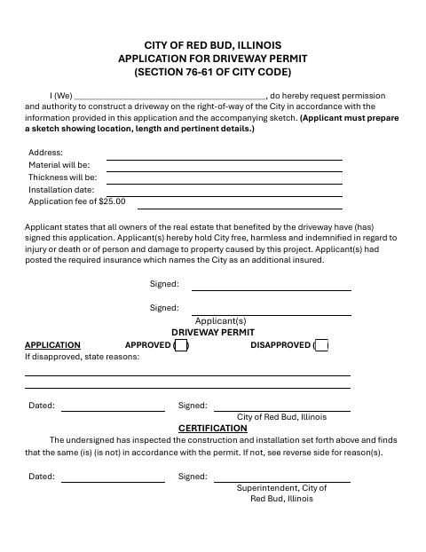 First page of the Application for Driveway Permit