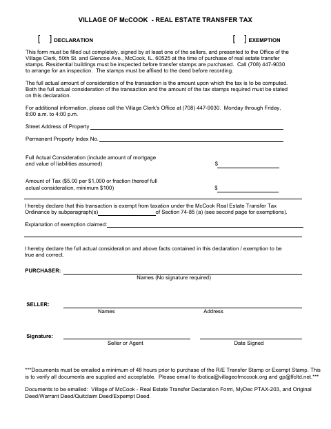 First page of the Real Estate Transfer Tax Declaration and Exemption