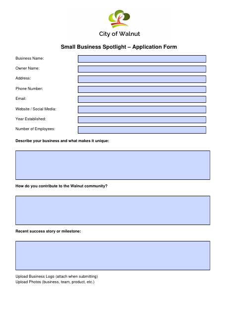 First page of the Small Business Spotlight Application