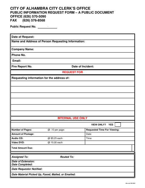 First page of the Public Information Request Form
