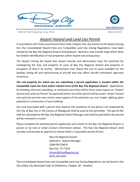 First page of the Airport Hazard and Land Use Permit