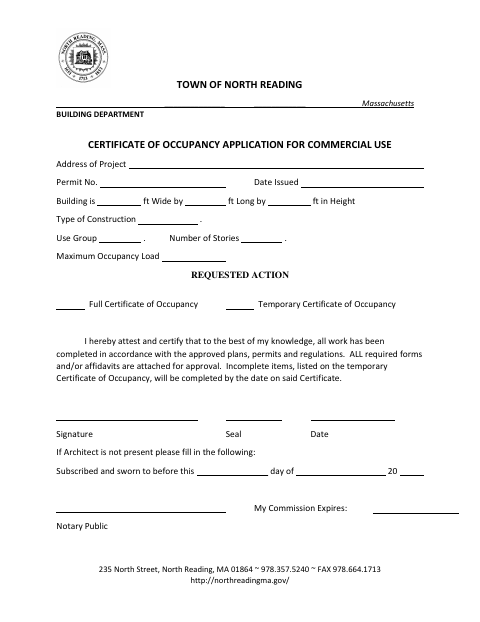 First page of the Commercial Certificate of Occupancy Application
