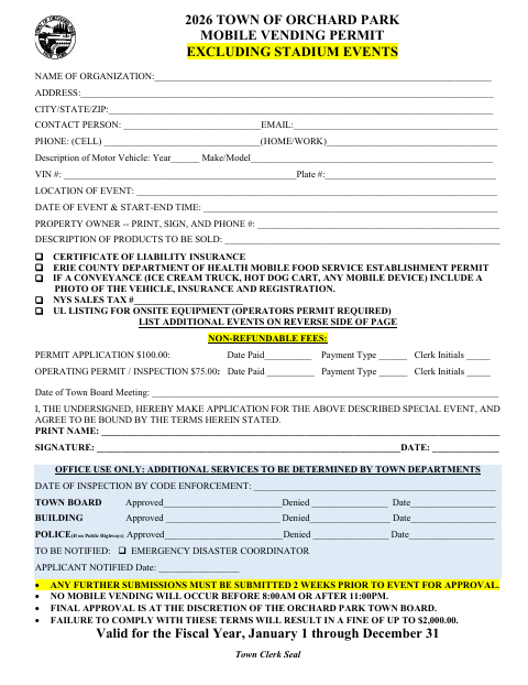 First page of the Mobile Vending Permit and Associated Forms
