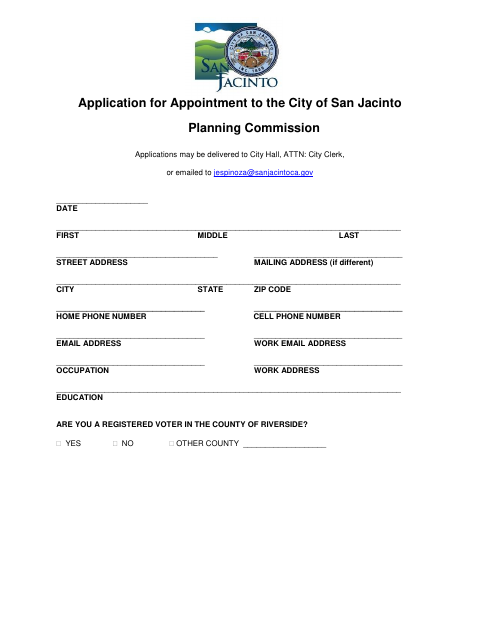 First page of the Application for Appointment to the Planning Commission