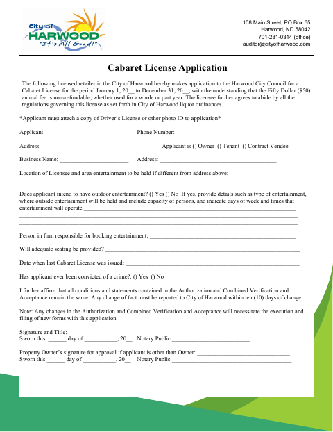 First page of the Cabaret License Application