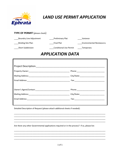 First page of the Land Use Permit Application