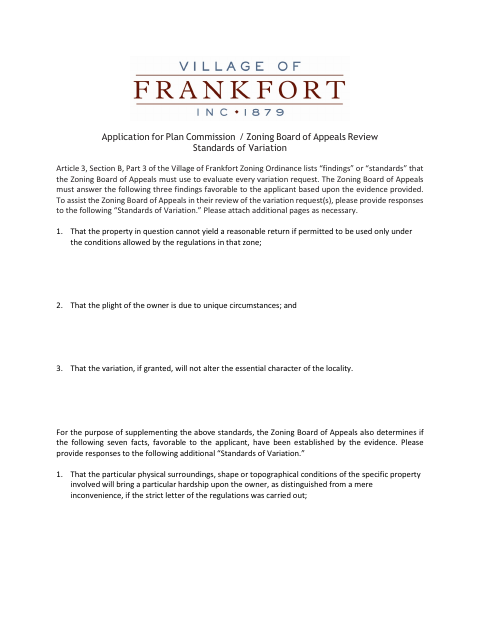 First page of the Findings of Fact – Standards of Variation