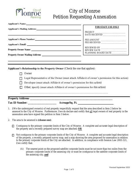 First page of the Petition Requesting Annexation