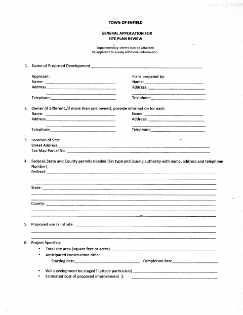 First page of the Site Plan Review Application