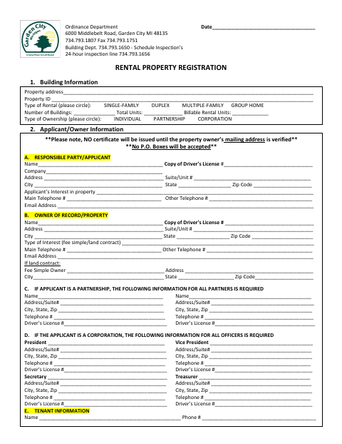 First page of the Rental Property Registration and Packet