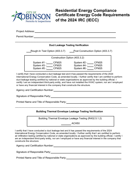 First page of the Residential Energy Compliance Certificate