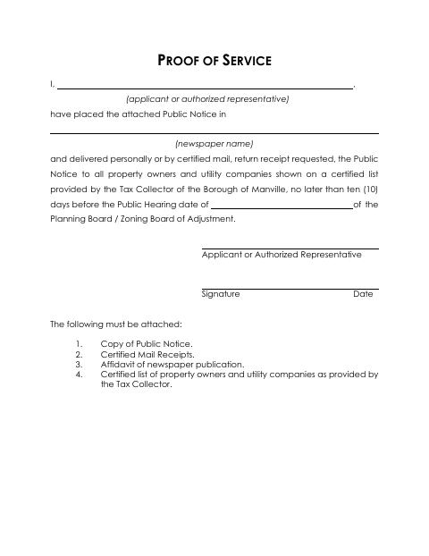First page of the Proof of Service