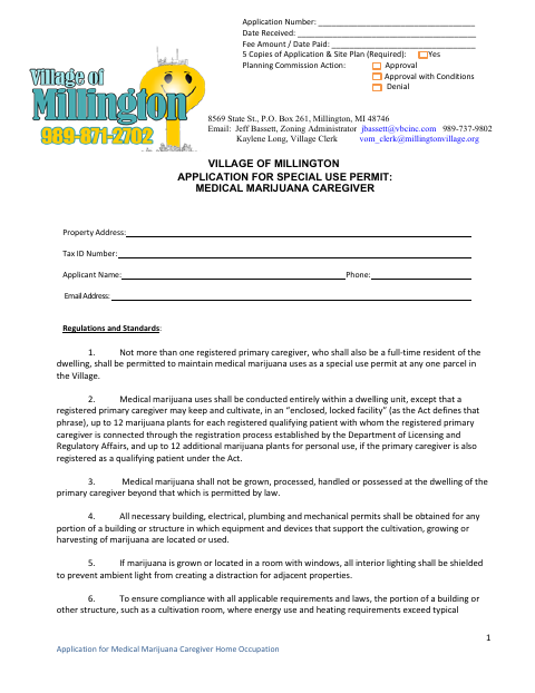First page of the Medical Marijuana Caregiver Special Use Permit Application