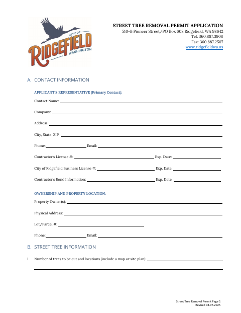 First page of the Street Tree Removal Permit Application