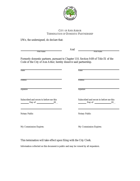 First page of the Termination of Domestic Partnership