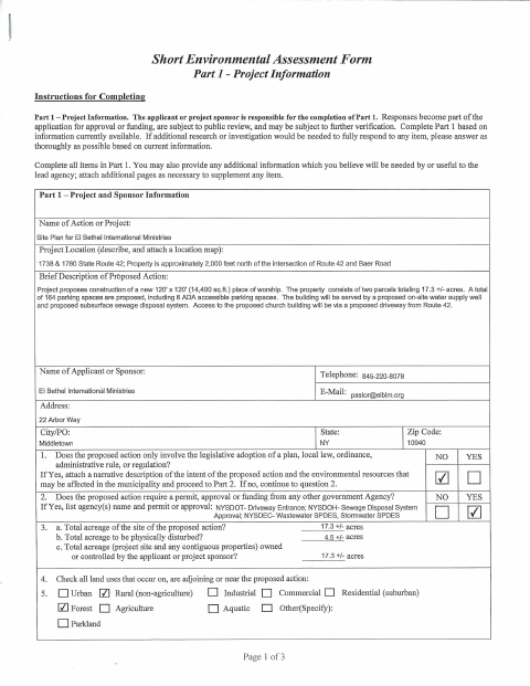 First page of the Short Environmental Assessment Form Part 1