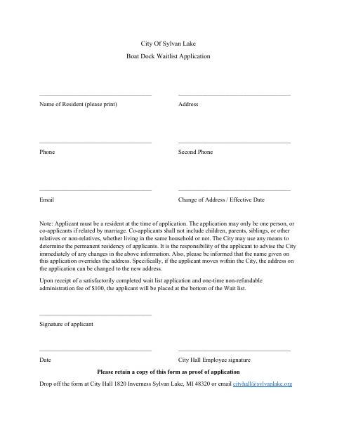 First page of the Boat Dock Waitlist Application