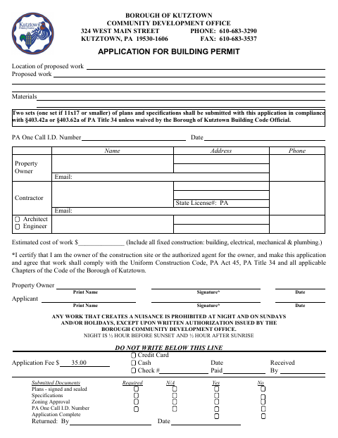 First page of the Application for Building Permit