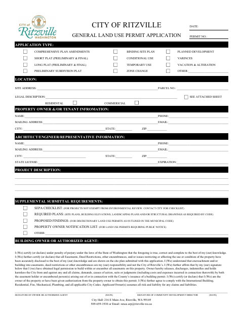 First page of the General Land Use Permit Application