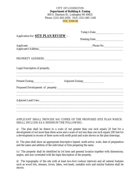 First page of the Application for Site Plan Review