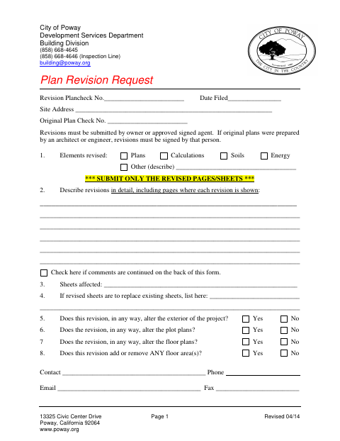 First page of the Plan Revision Request