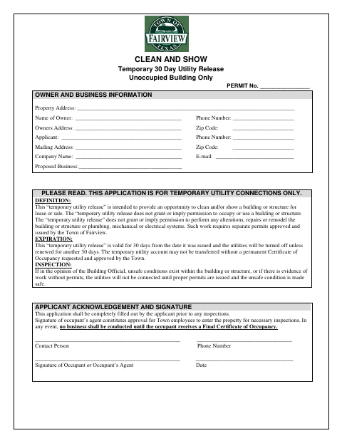 First page of the Clean And Show Temporary 30 Day Utility Release
