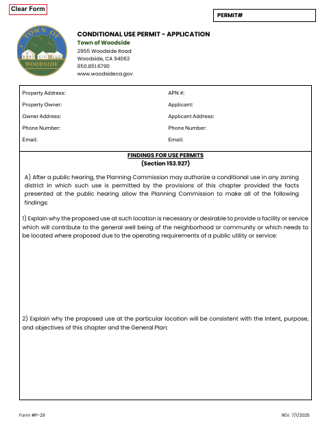 First page of the Conditional Use Permit Application