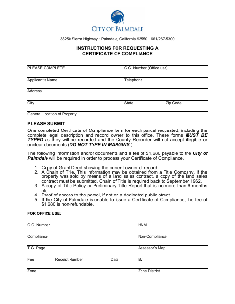First page of the Certificate of Compliance Request