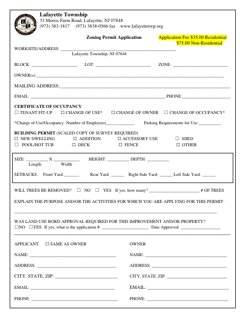 First page of the Zoning Permit Application