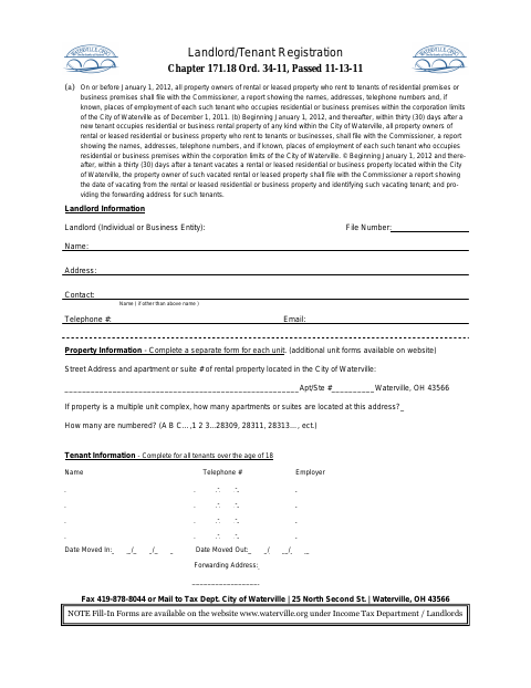 First page of the Landlord/Tenant Registration
