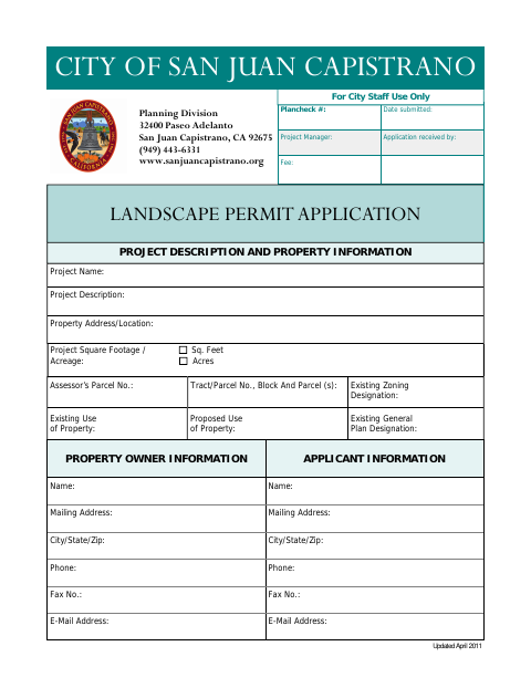 First page of the Landscape Permit Application