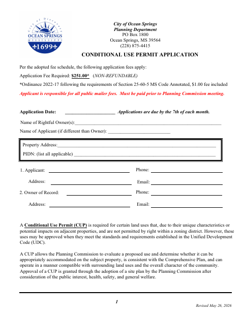 First page of the Conditional Use Permit Application