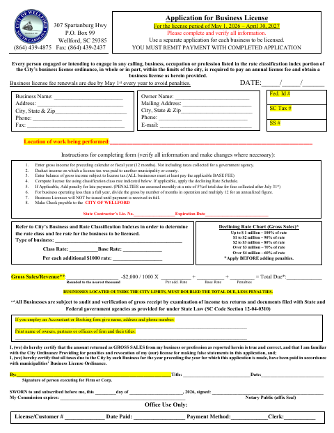 First page of the Business License Application