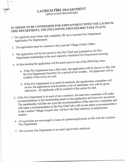 First page of the Volunteer Firefighter Application
