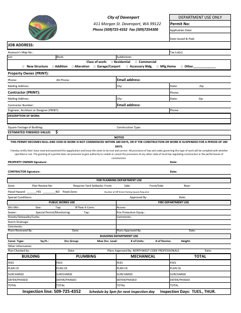 First page of the Building Permit Application