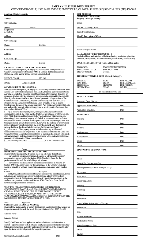 First page of the Building Permit Application