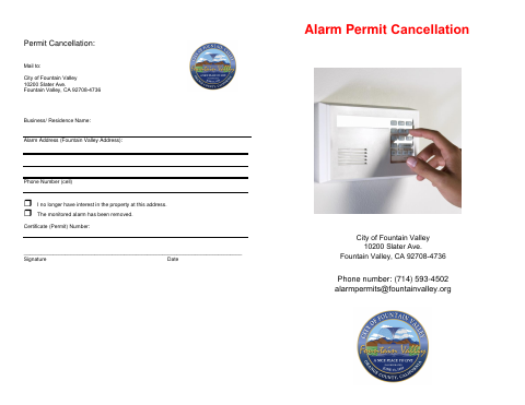 First page of the Alarm Permit Cancellation